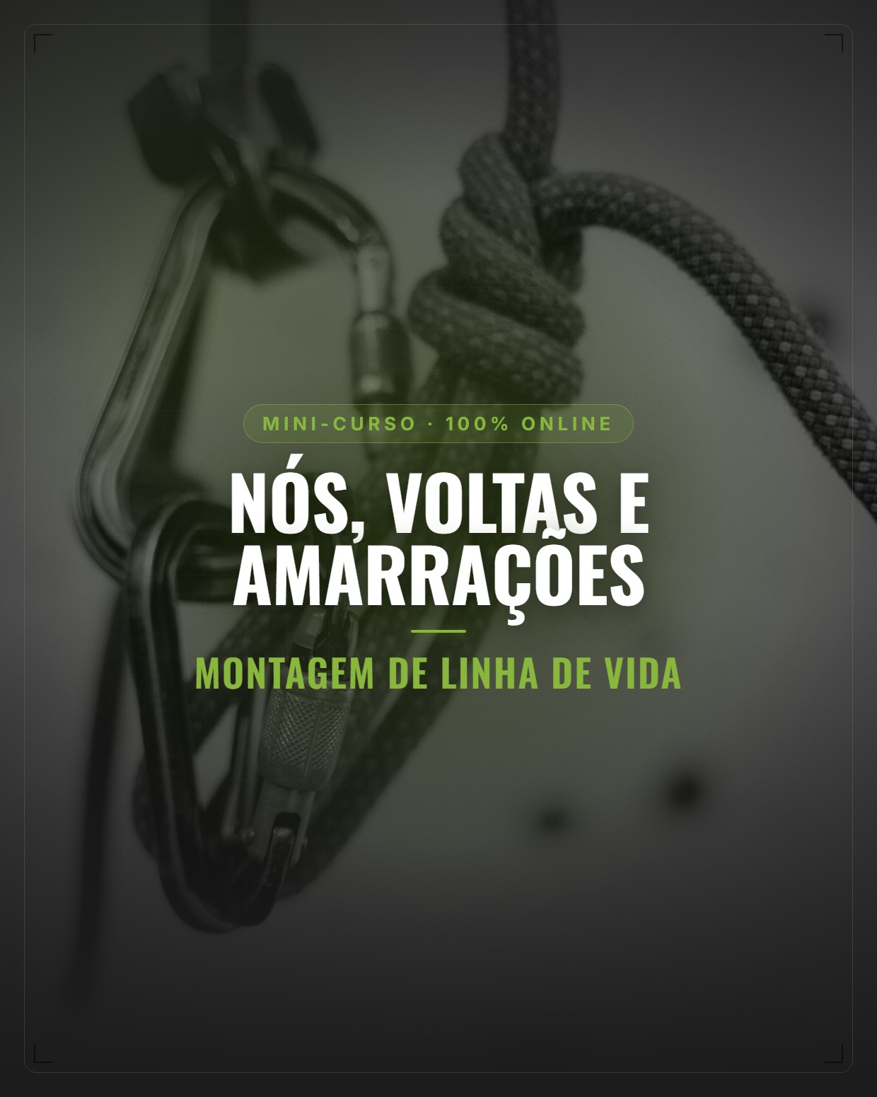 Cordas, mosquetões e linha de vida montada para trabalho em altura