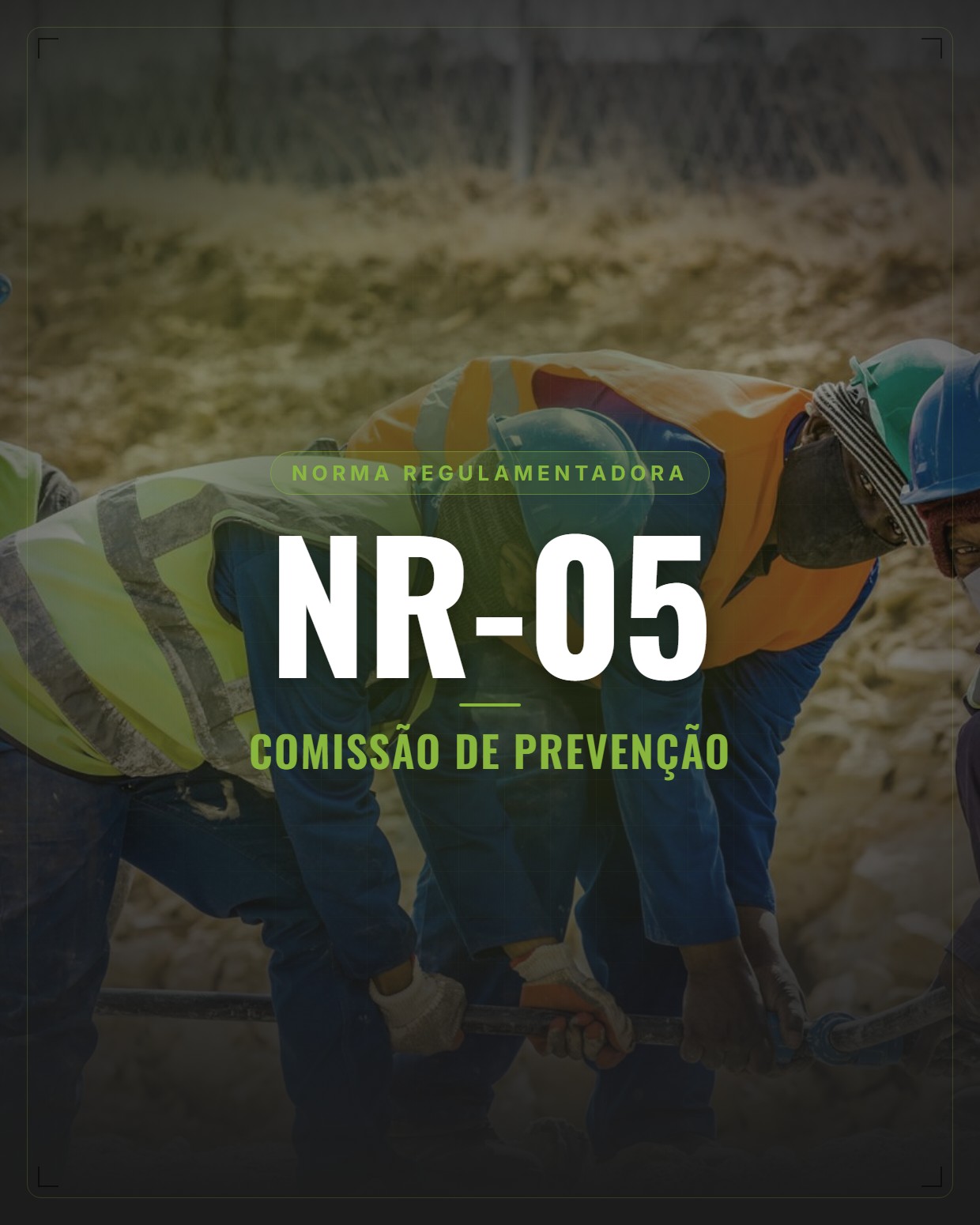 Equipe de trabalhadores de capacete e colete em campo, representando a CIPA